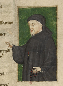 Manuscript illustration of Geoffrey Chaucer